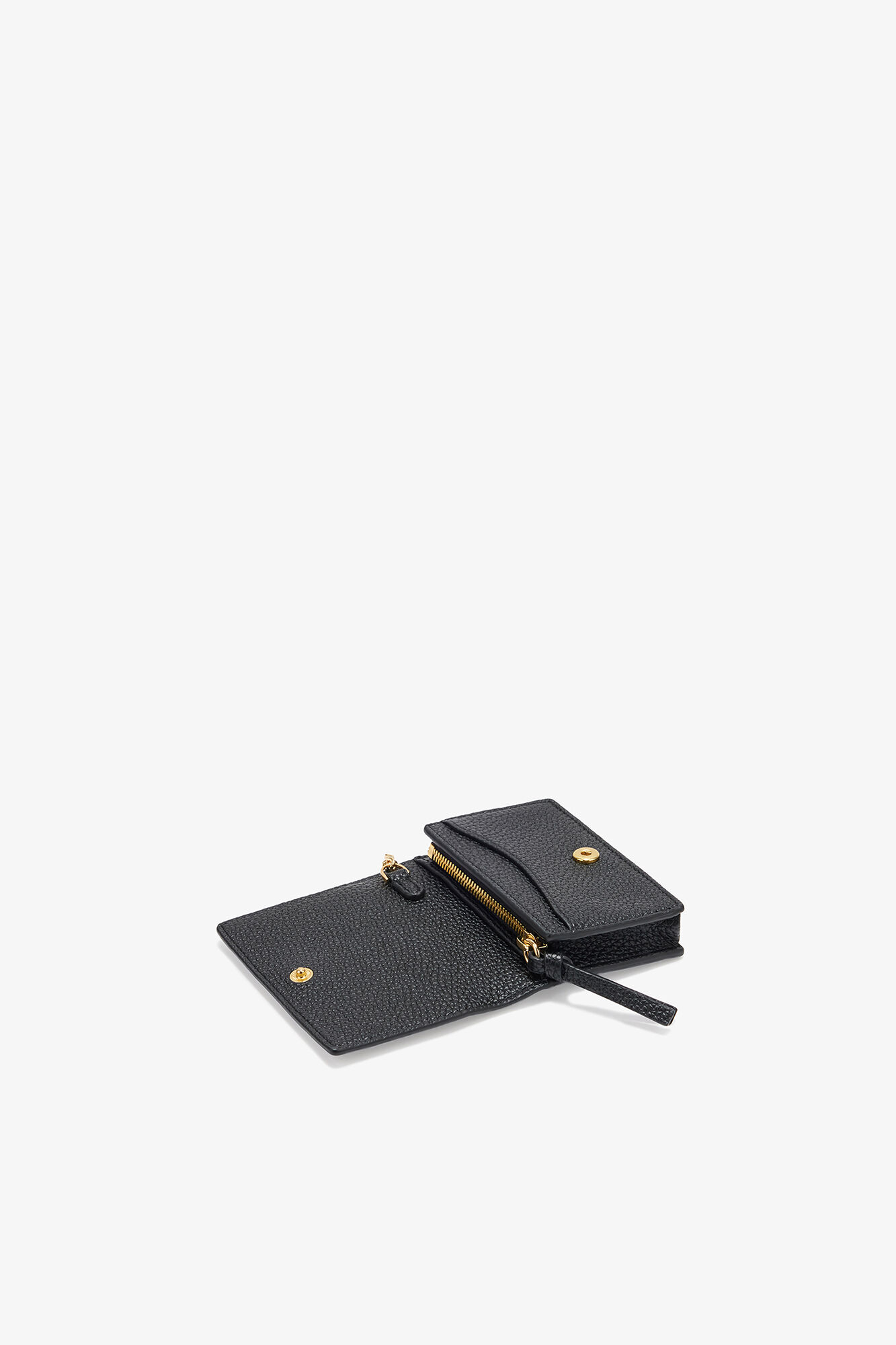 Card Holder With Flap in Grained Black with Gold, Recycled Polyester, in colour Black - 3 - GANNI
