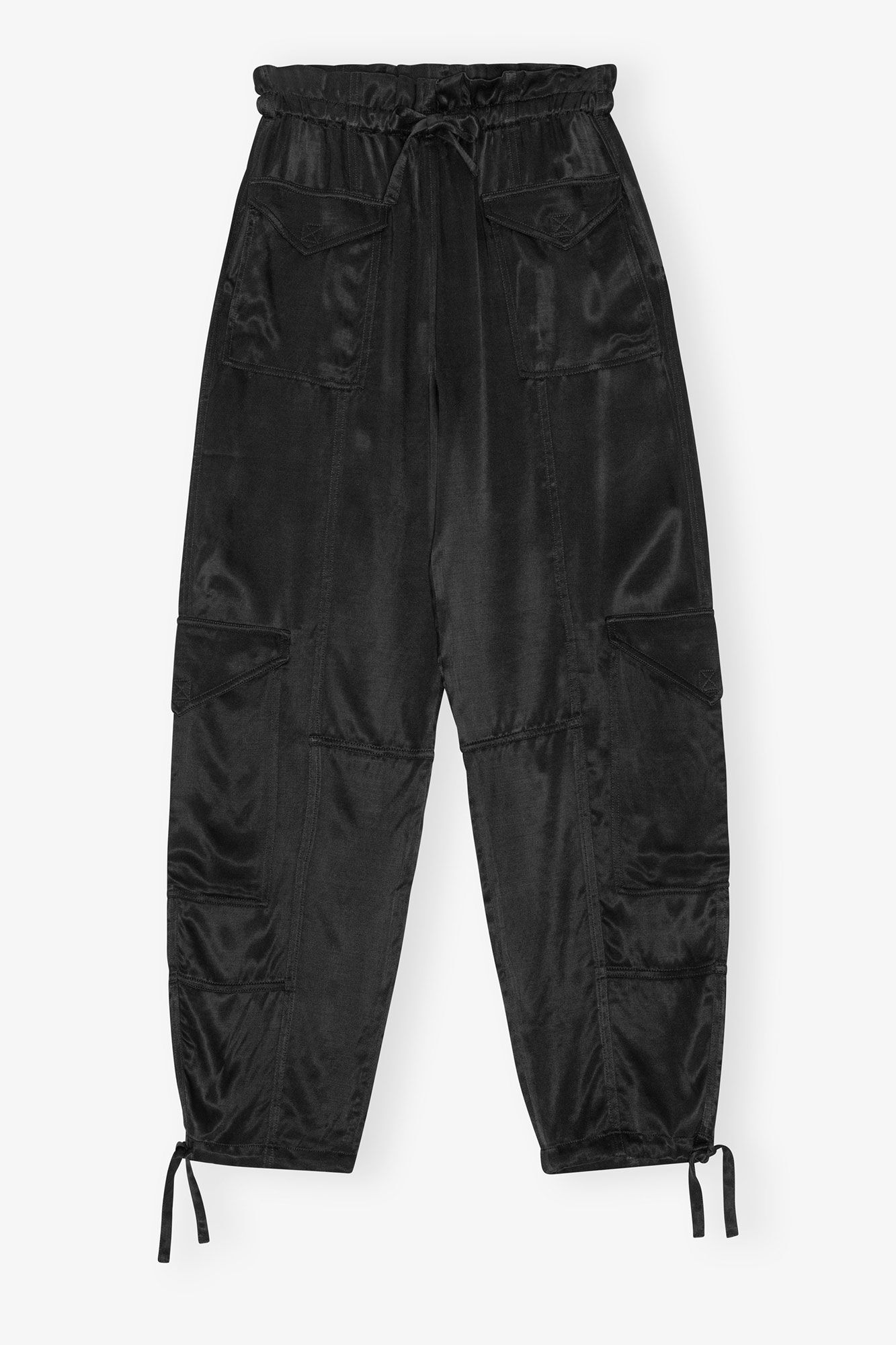Black Washed Satin Pocket Trousers, Cupro, in colour Black - 1 - GANNI