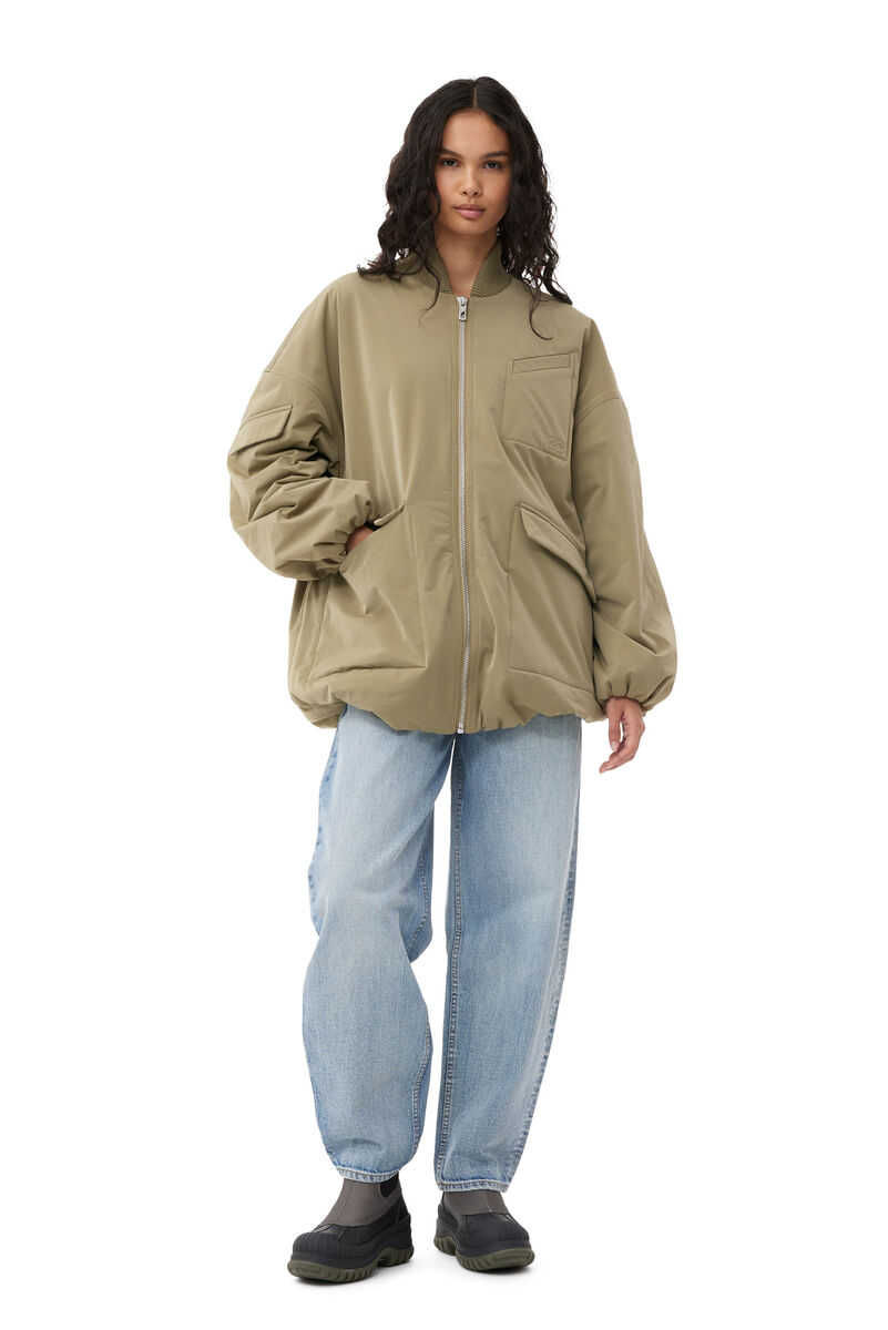 Green Light Twill Oversized bomberjacka, Recycled Polyester, in colour Aloe - 2 - GANNI
