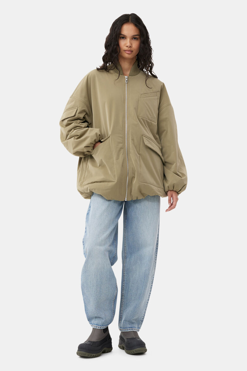 Aloe Green Light Twill Oversized Bomber Jacket | GANNI 