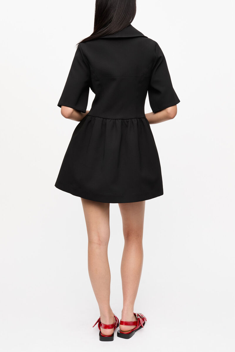 Black Bonded Crepe Mini Dress, Recycled Polyester, in colour Black - 2 - GANNI