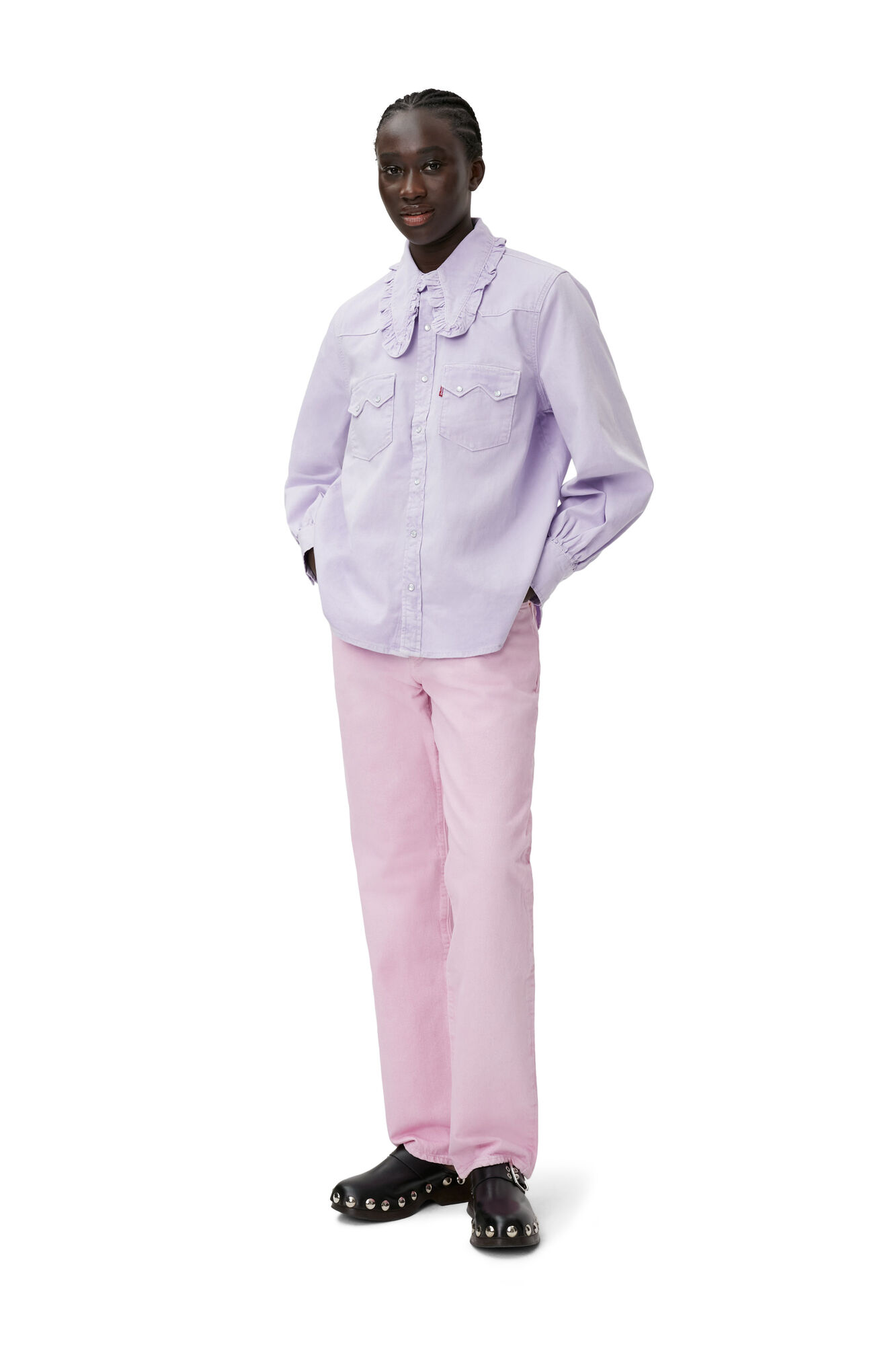 Western Blouse, Cotton, in colour Natural Lilac - 2 - GANNI