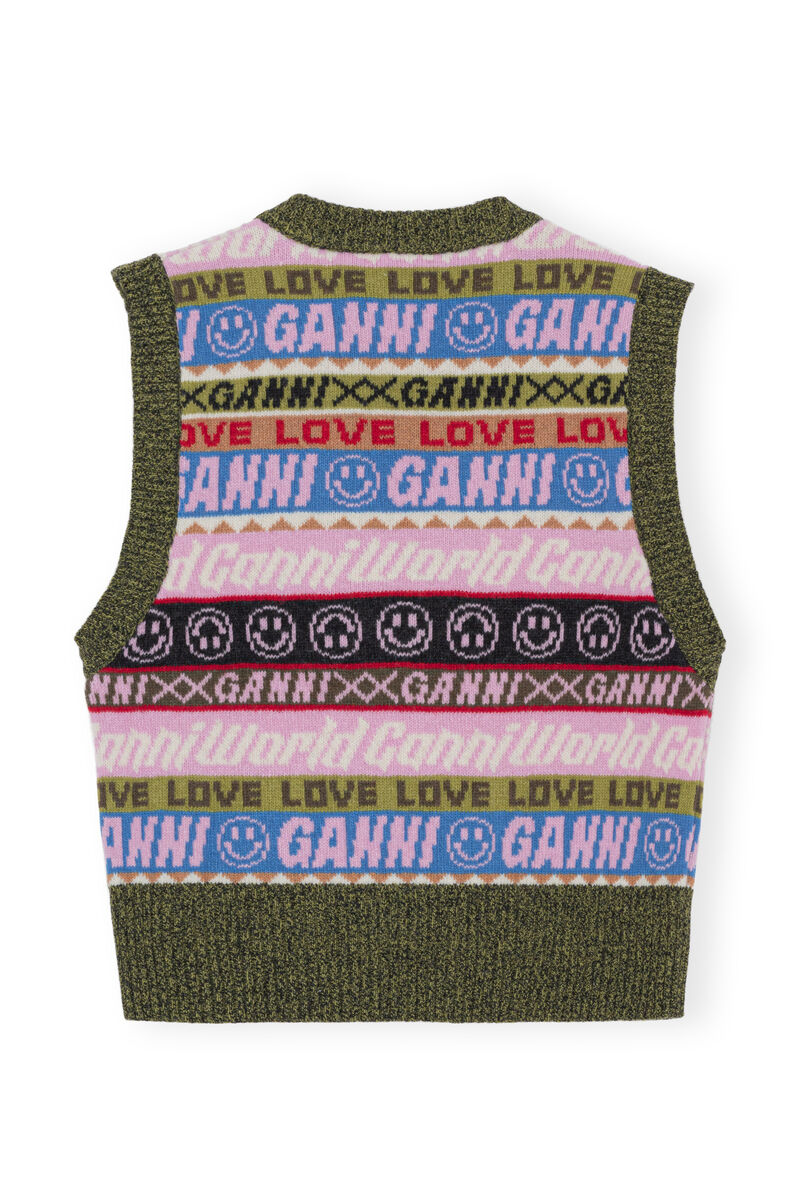 Graphic V-neck Vest, Polyamide, in colour Multicolour - 2 - GANNI