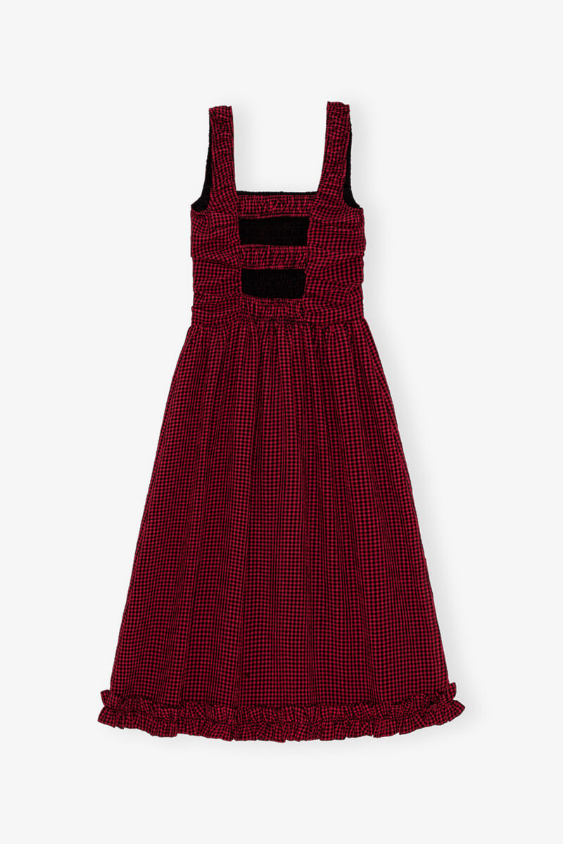 Red Sheer Midi Strap Smock Dress, Recycled Polyester, in colour Winery - 2 - GANNI