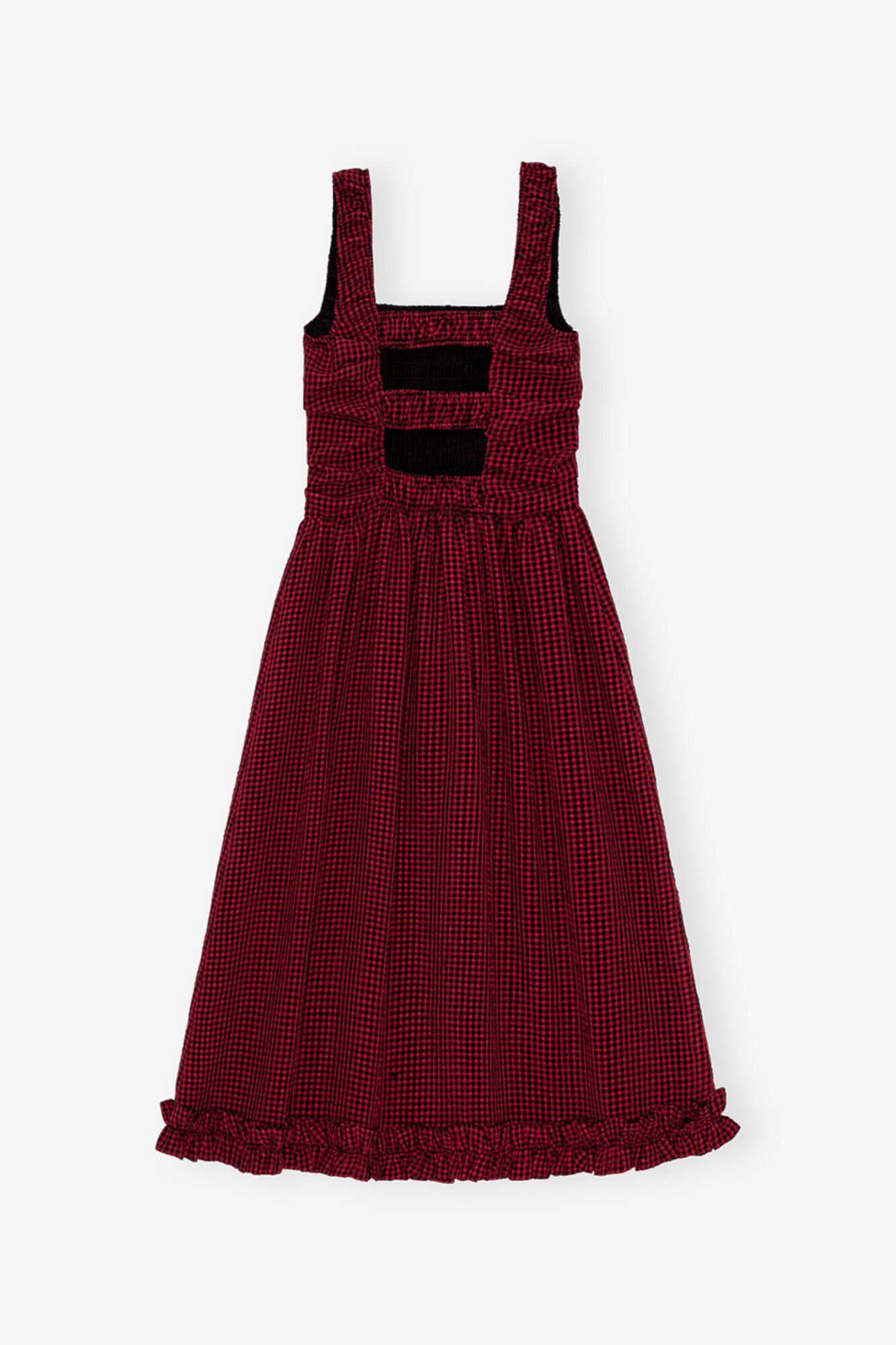 Red Sheer Midi Strap Smock Dress, Recycled Polyester, in colour Winery - 2 - GANNI