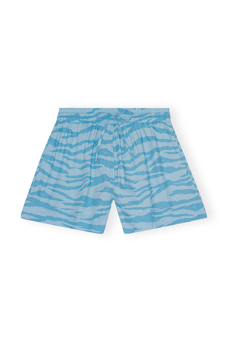 Printed Cotton Elasticated Shorts, Cotton, in colour Ethereal Blue - 1 - GANNI