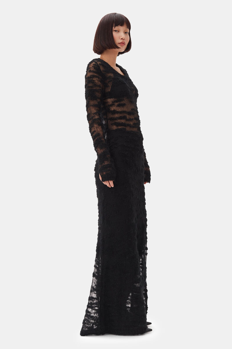 Black Boucle Maxi Dress, Alpaca, in colour Black - 3 - GANNI