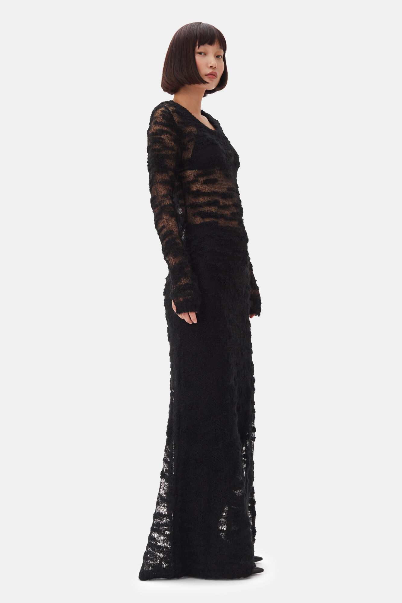 Black Boucle Maxi Dress, Alpaca, in colour Black - 3 - GANNI