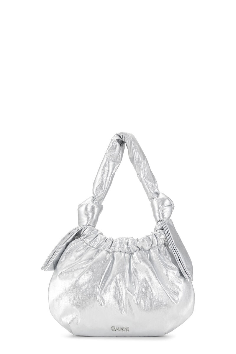 Small Silver Occasion Hobo Bag, Polyester, in colour Silver - 1 - GANNI