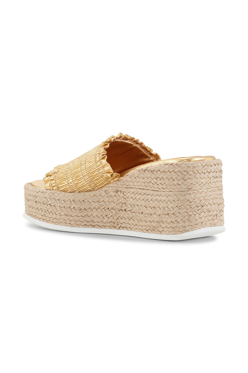Gold Smock Espadrille Wedge Sandals, Recycled Polyester, in colour Gold - 2 - GANNI