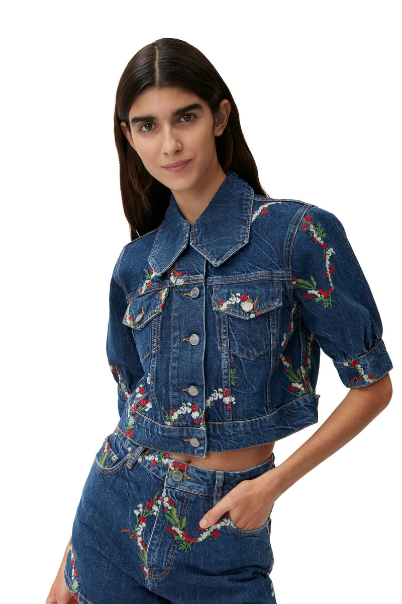 Mini Denim Shorts, Cotton, in colour Dark Indigo - 3 - GANNI