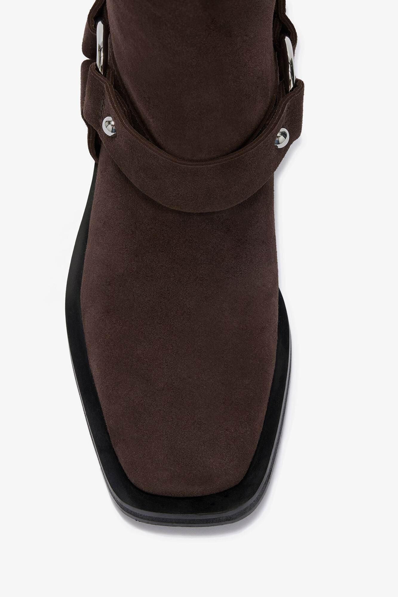 Mid Shaft Biker Boot in Brown Suede, Recycled Leather, in colour Chicory Coffee - 3 - GANNI