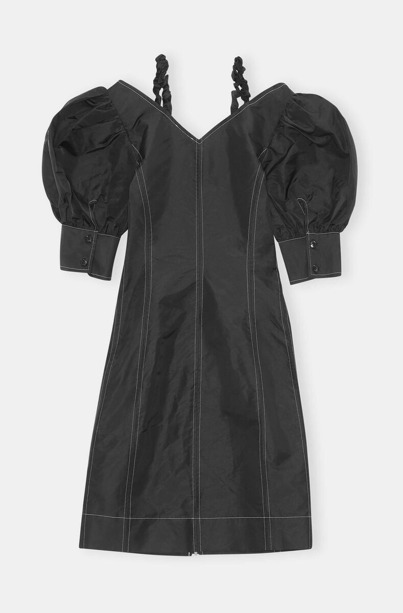 Open V-Neck Mini Dress, Polyester, in colour Black - 2 - GANNI