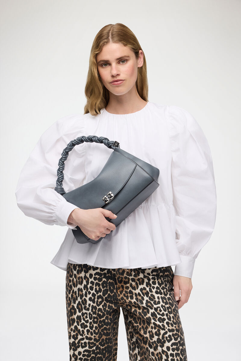 Very Bou Bag Grained in Grey, Polyurethane, in colour Quiet Shade - 1 - GANNI