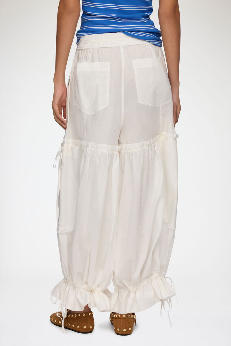 Trousers in White Cotton, Organic Cotton, in colour Bright White - 3 - GANNI