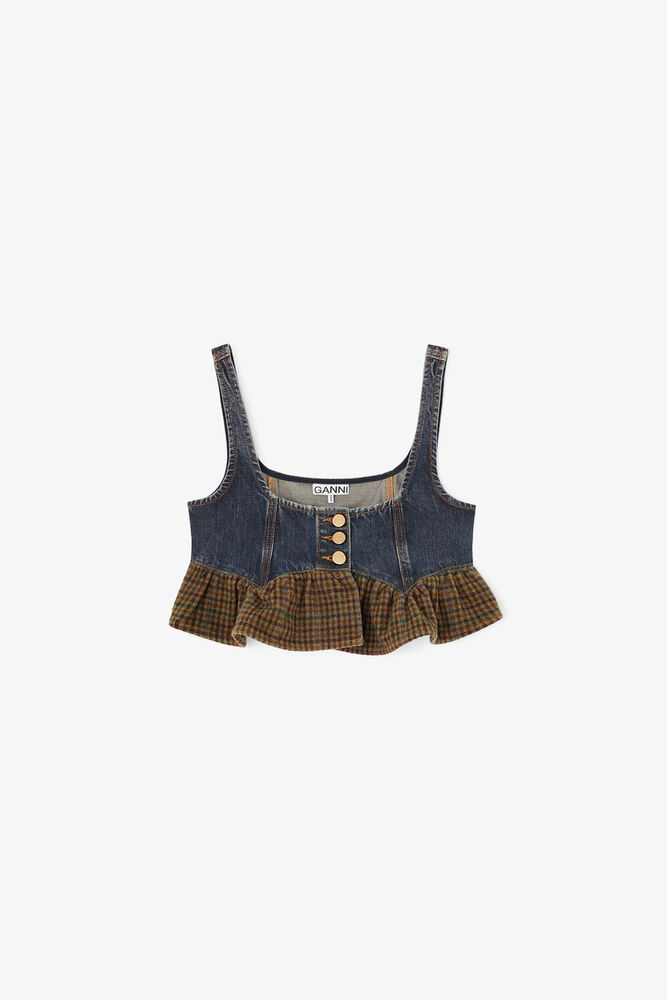 Top in Textured Slub Denim, Dark Blue Vintage