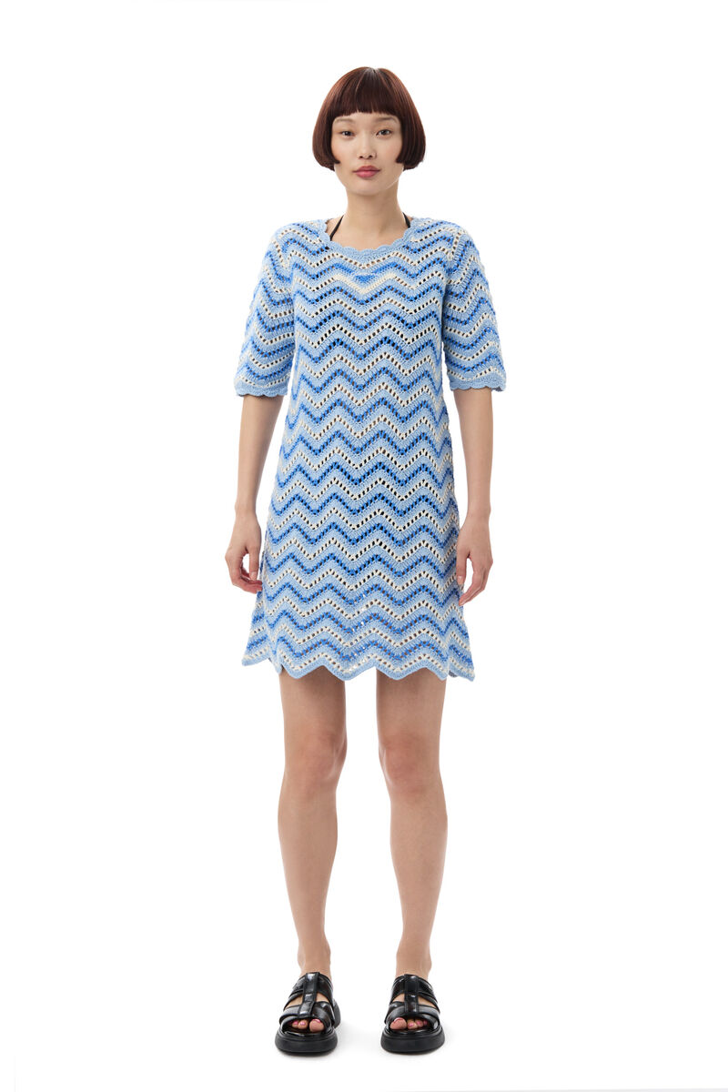 Blue Cotton Crochet Mini-kjole, Cotton, in colour Heather - 1 - GANNI
