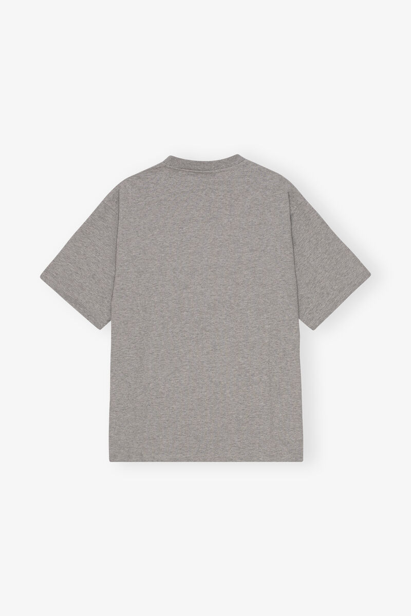 Grey Heavy Cotton Drop Shoulder Fringe T-shirt, Cotton, in colour Paloma Melange - 2 - GANNI