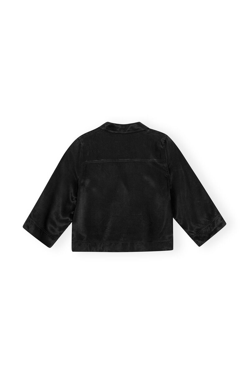 Washed Satin Crop Shirt, Cupro, in colour Black - 2 - GANNI