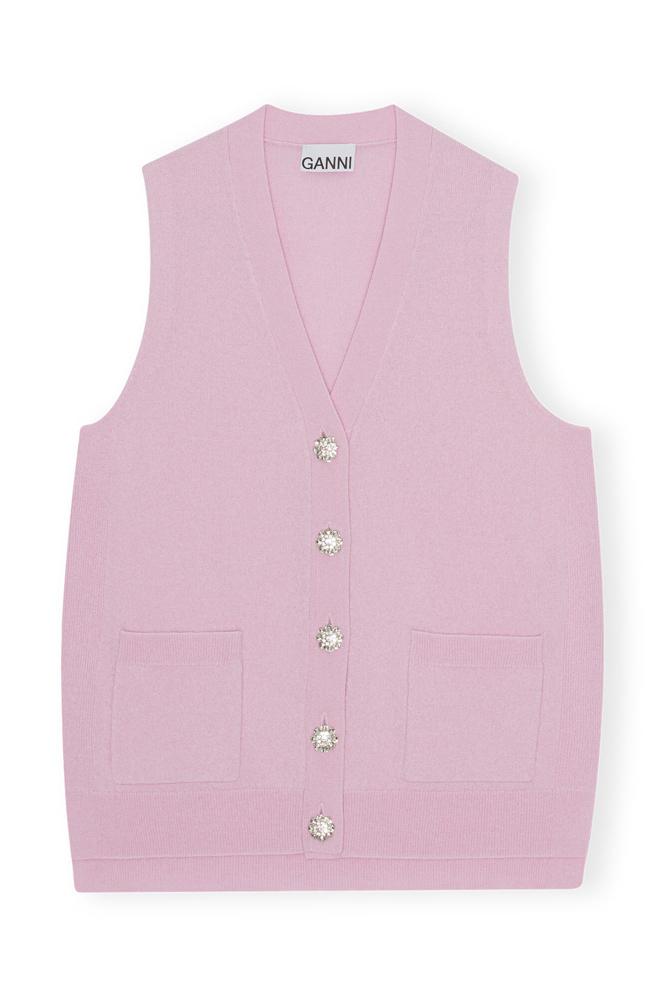 Cashmere Mix Button Vest, Cashmere, in colour Pink Tulle - 1 - GANNI
