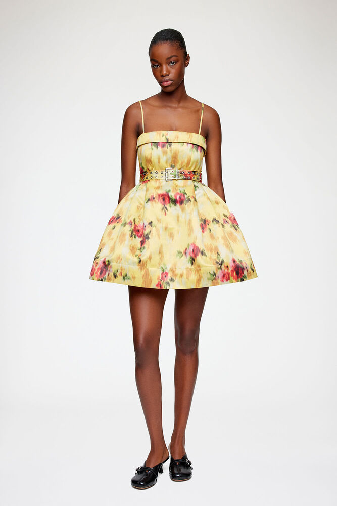 Dress in Yellow Printed Satin, Aurora