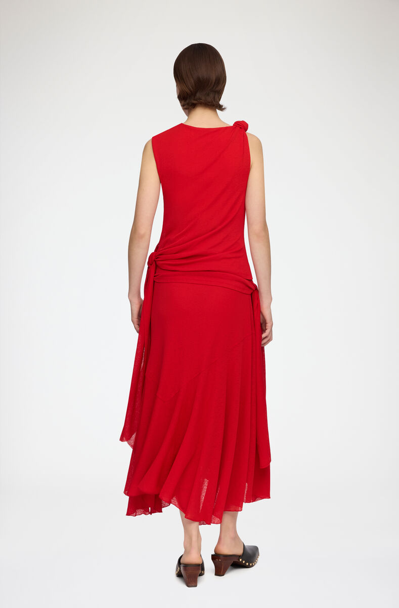 Long Dress in Marl Mesh, Recycled Polyester, in colour Goji Berry - 2 - GANNI