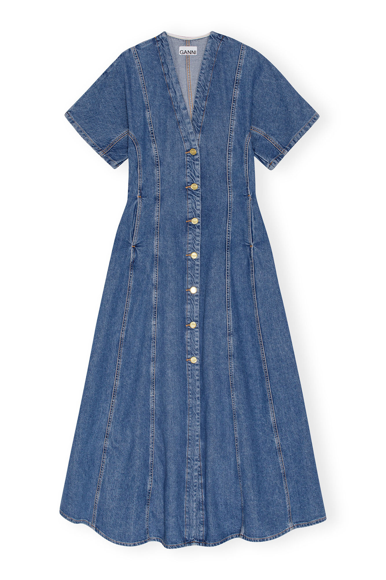 CIRCULOSE® Future Denim Maxi Dress, Organic Cotton, in colour Mid Blue Stone - 1 - GANNI