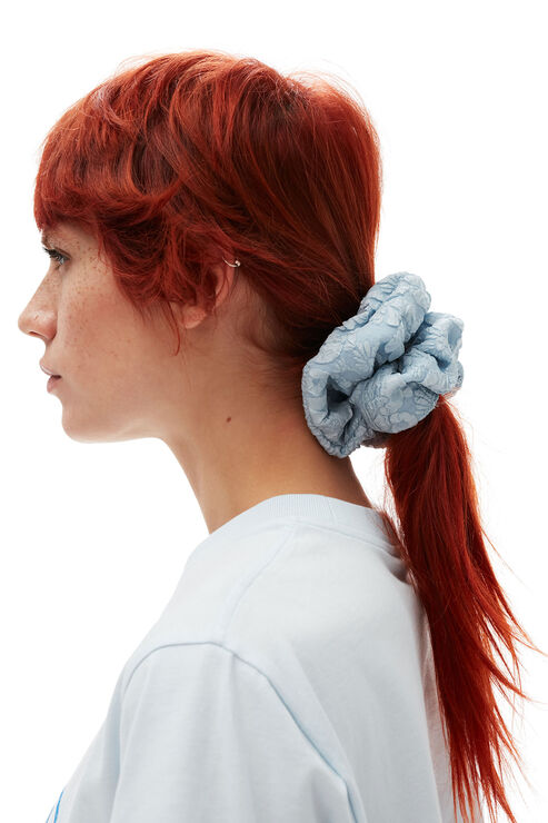 Ganni Stretch Jacquard Scrunchie In Sky Blue