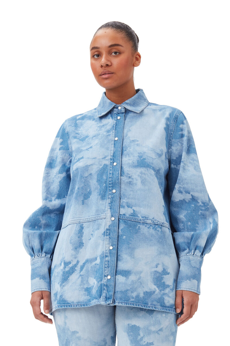 Blue Bleach Denim Nederdel, Organic Cotton, in colour Light Blue Stone - 5 - GANNI