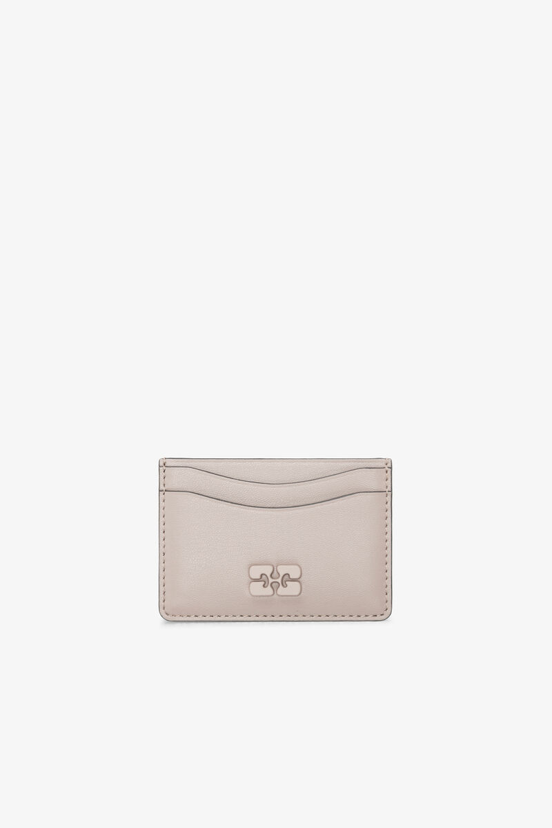 Bou Card Holder in Grey, Recycled Leather, in colour Oyster Gray - 1 - GANNI