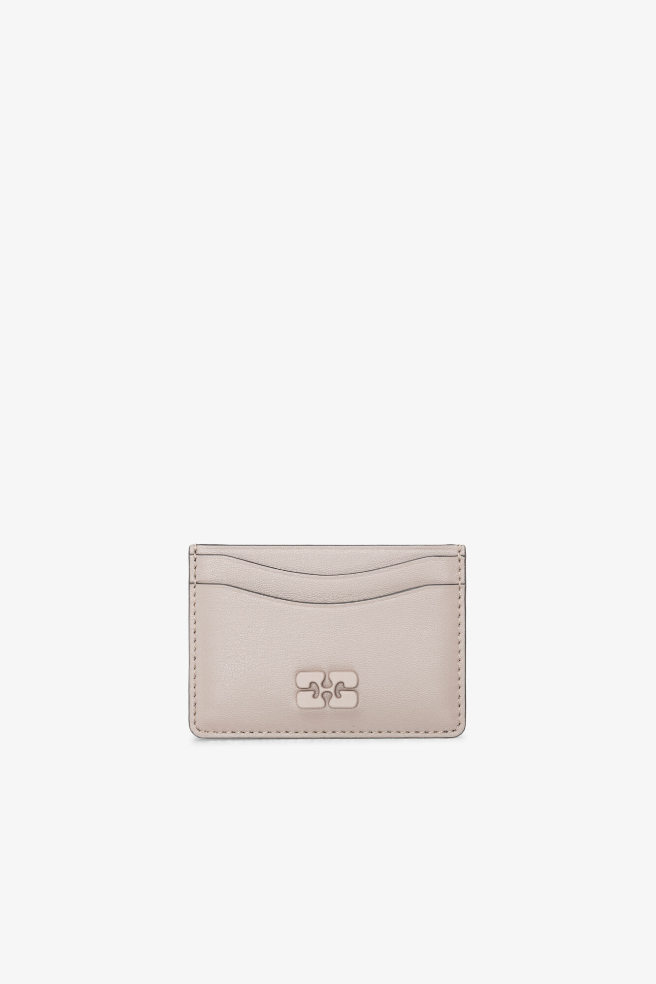 Bou Card Holder in Grey, Recycled Leather, in colour Oyster Gray - 1 - GANNI