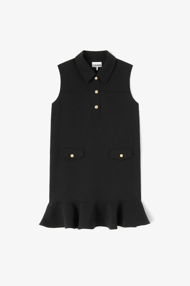 Black Twill Suiting Mini Dress, Black