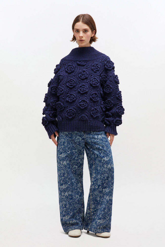 Dark Blue Flower Crochet Jumper, Sky Captain
