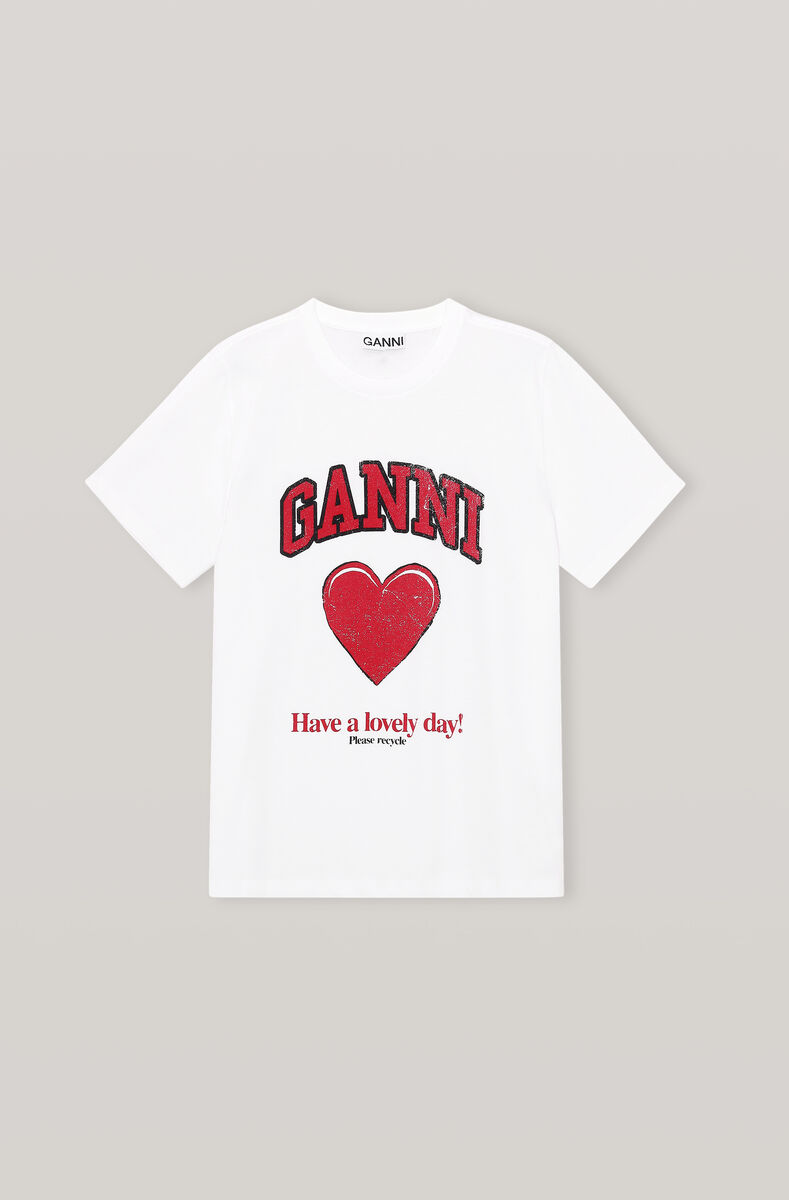 Basic Cotton Jersey T-shirt, Heart, in colour Bright White - 1 - GANNI