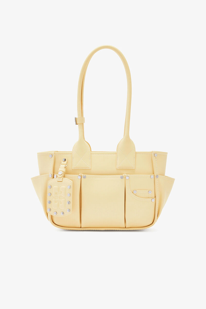 Posy Bag Small in Yellow, Recycled Leather, in colour Yellow Cream - 1 - GANNI