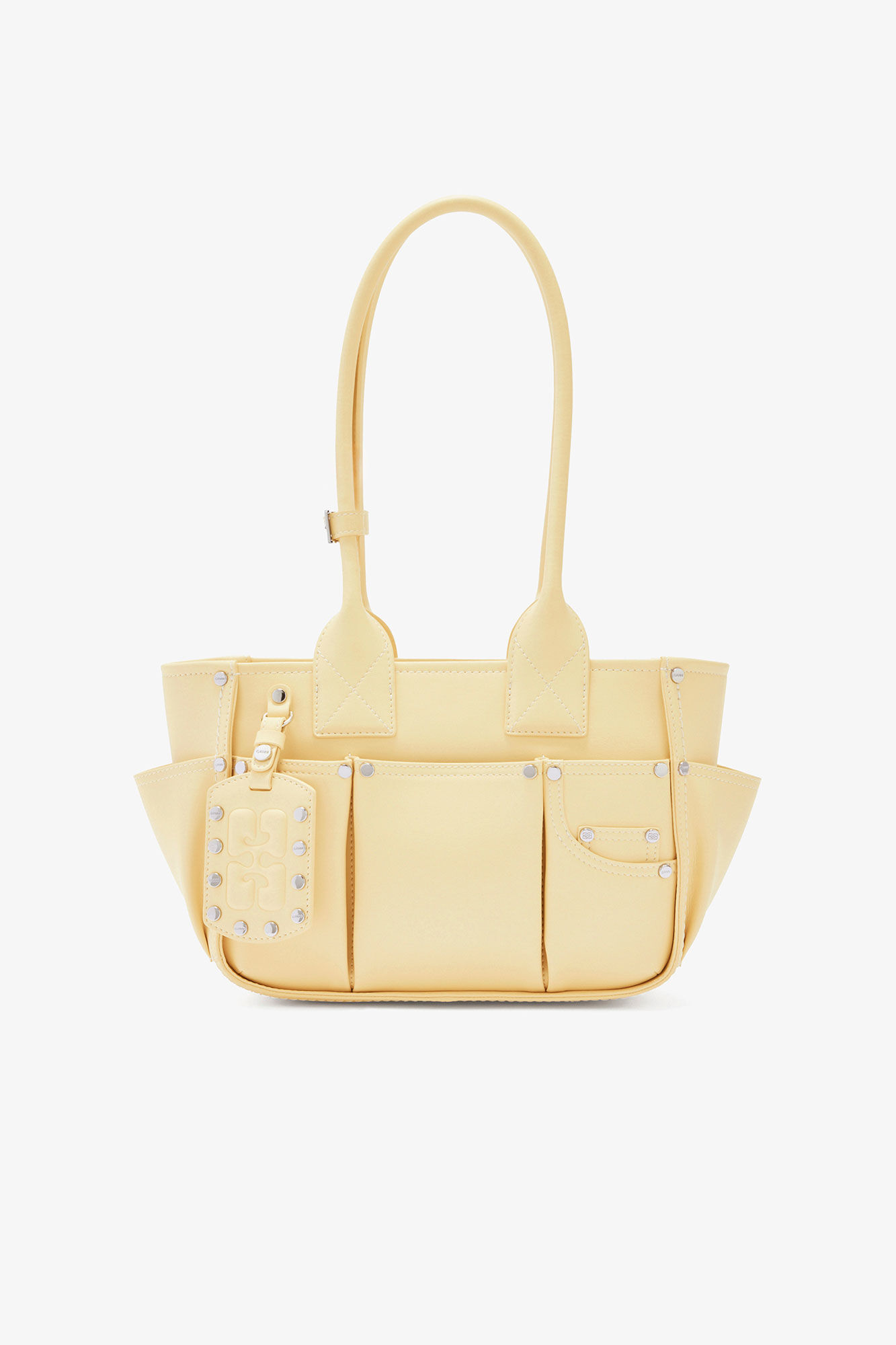 Posy Bag Small in Yellow, Recycled Leather, in colour Yellow Cream - 1 - GANNI