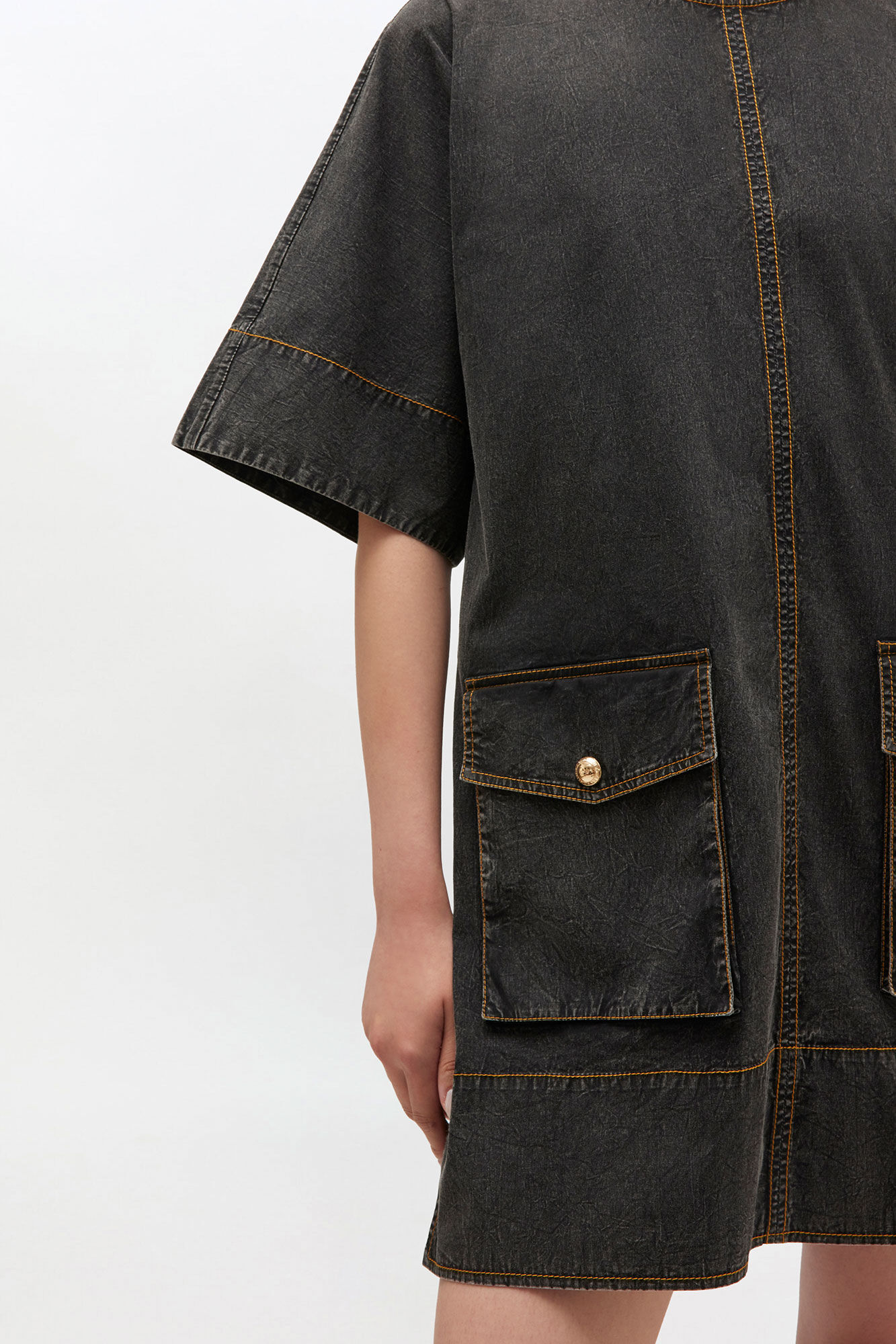 Black Washed Kimono Dress, Elastane, in colour Black - 3 - GANNI