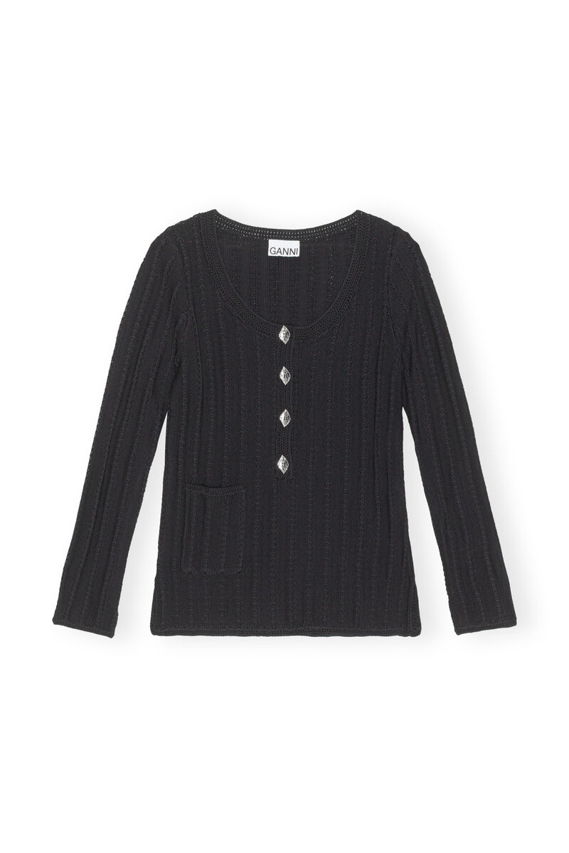 Knit Henley Top, Polyamide, in colour Black - 1 - GANNI