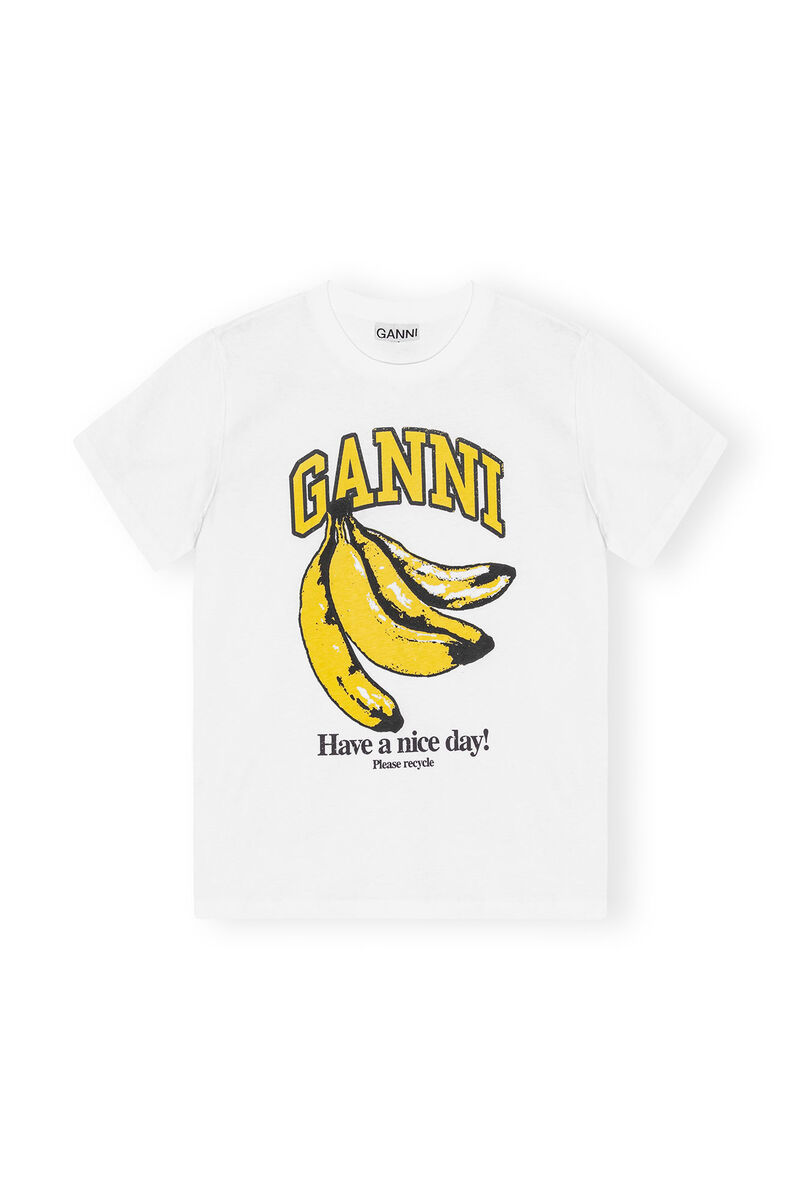 White Relaxed Banana T-shirt, Cotton, in colour Bright White - 1 - GANNI