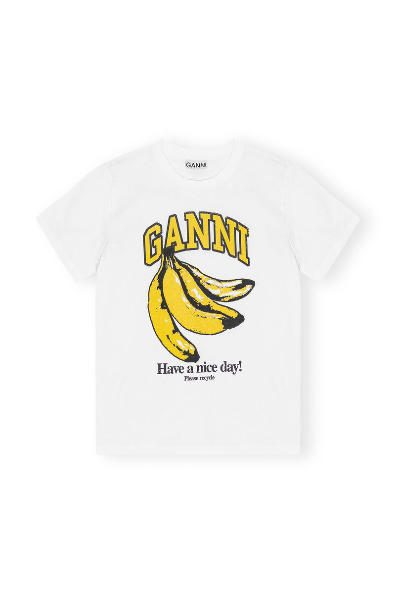 White Relaxed Banana T-Shirt, Cotton, in colour Bright White - 1 - GANNI