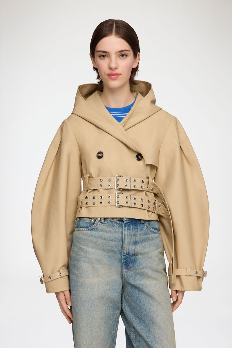Veste trench en coton double, Organic Cotton, in colour Warm Sand - 1 - GANNI