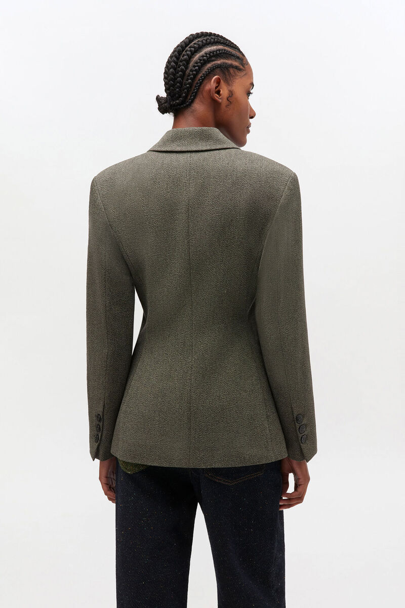 Green Mouline Blazer, Organic Cotton, in colour Forest Night - 3 - GANNI