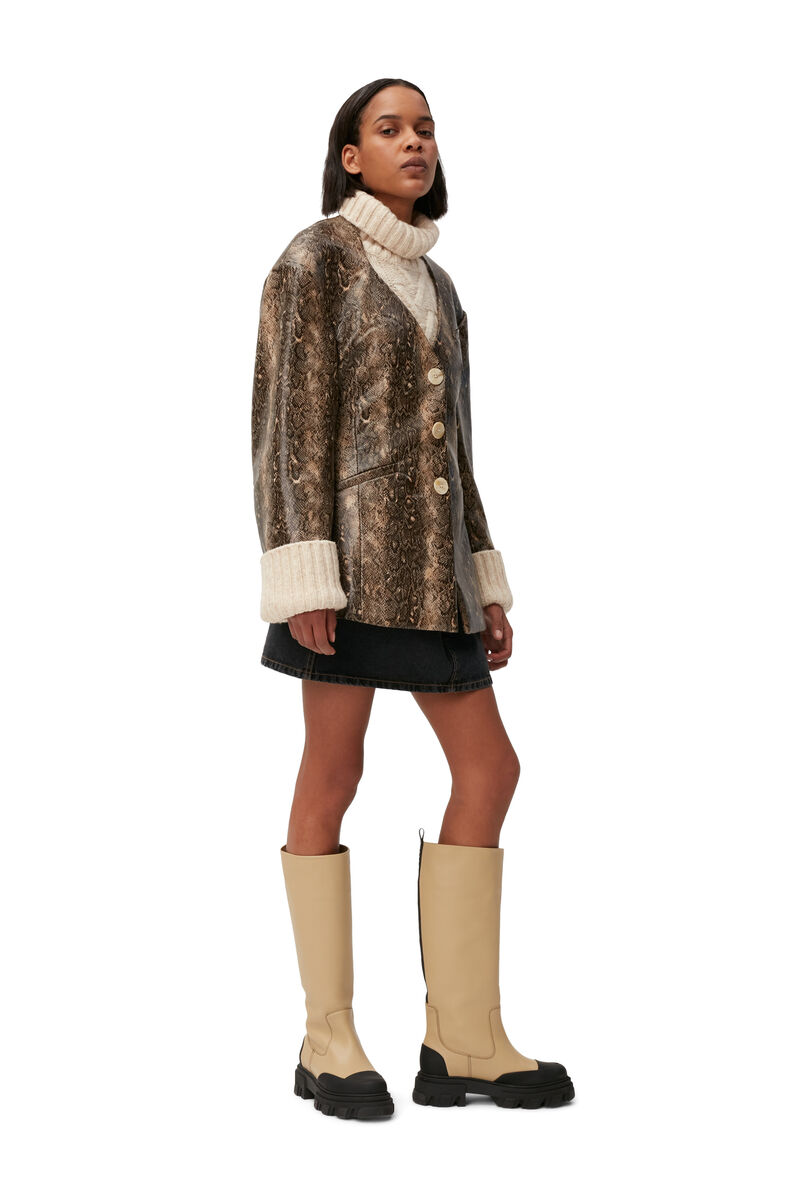 Snake Print Blazer , PU Leather, in colour Snake Starfish - 1 - GANNI