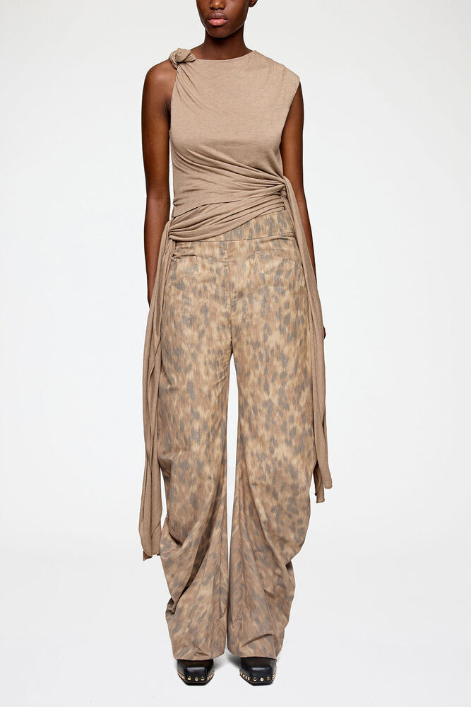 Trousers in Printed Cotton, Burro