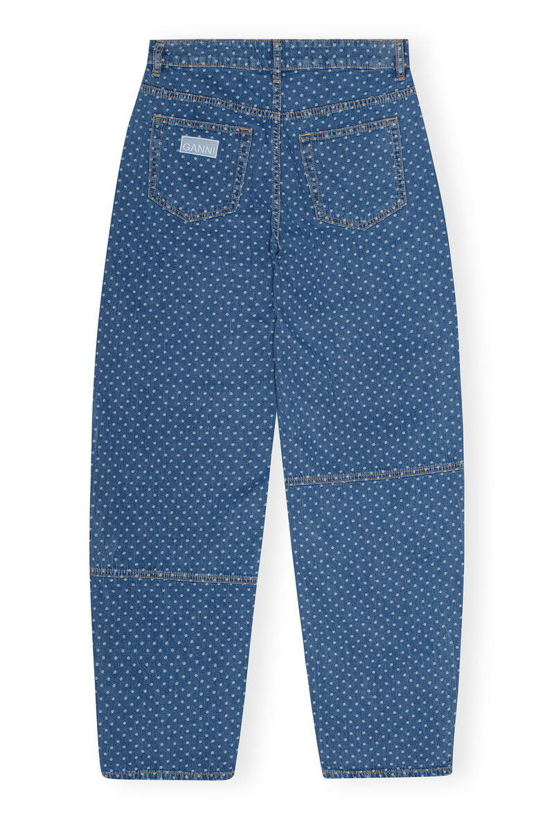 Blue Jacquard Denim Stary-jeans, Cotton, in colour Mid Blue Stone - 2 - GANNI