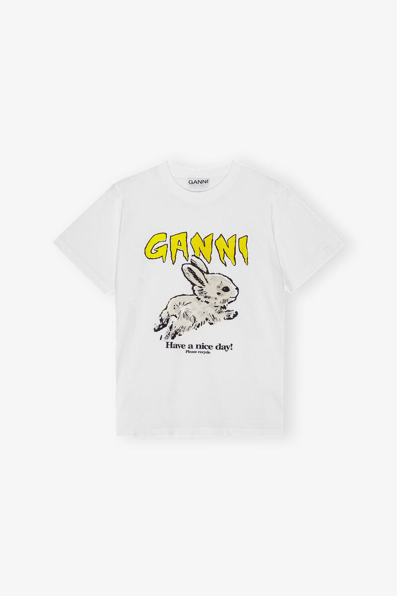 Relaxed Bunny T-shirt, Cotton, in colour Bright White - 1 - GANNI