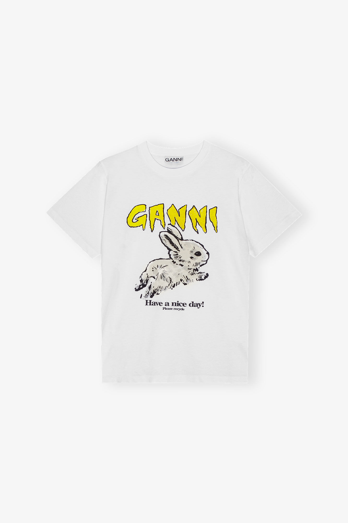 Relaxed Bunny T-shirt, Cotton, in colour Bright White - 1 - GANNI