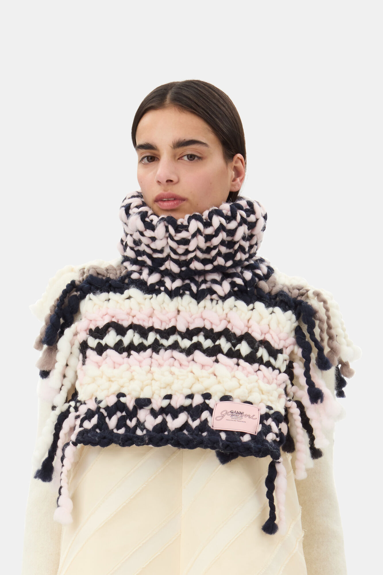 Multicolor Hand-Knit Neckwarmer, Wool, in colour Multicolour - 1 - GANNI