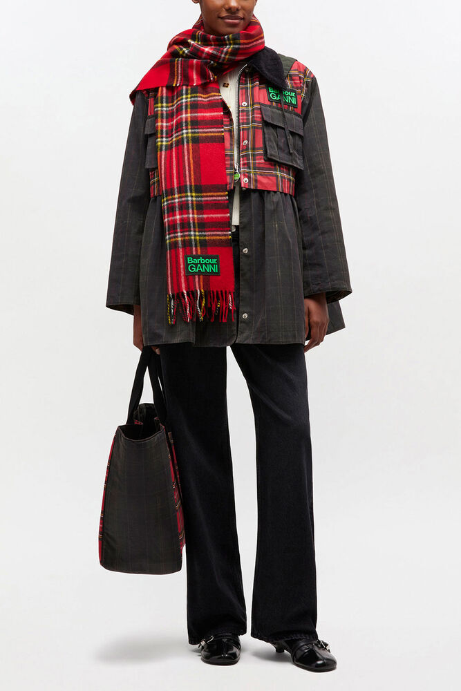 Vaxad peplumjacka i skotskrutigt m&ouml;nster, Dark Green