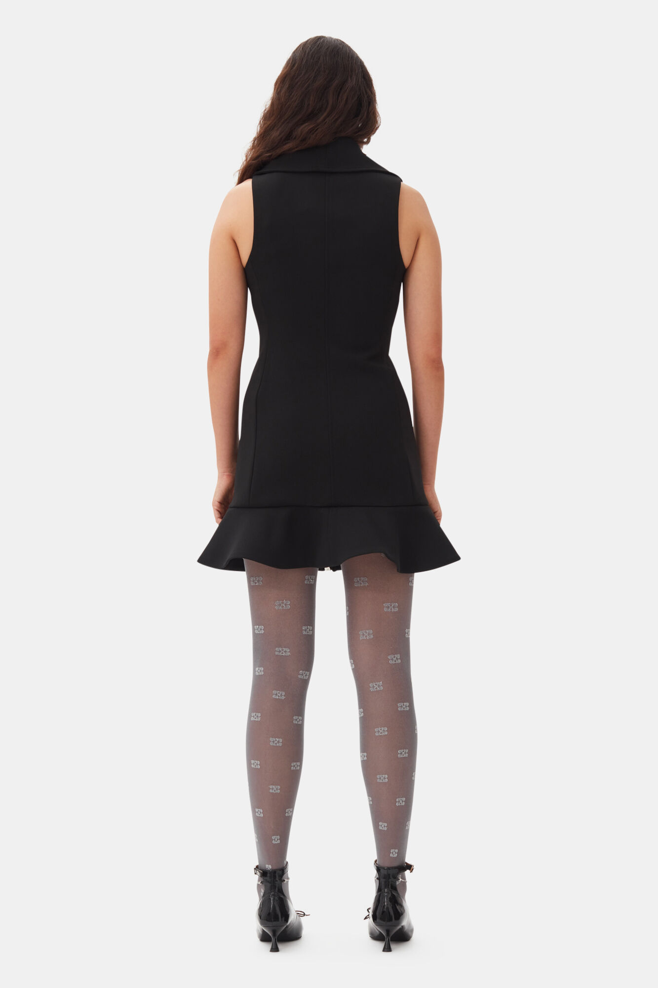 Black Bonded Crepe Mini Dress, Recycled Polyester, in colour Black - 4 - GANNI